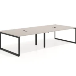 Mesa para reuniones rectangular doble, fondo 142 cm, estructura negra