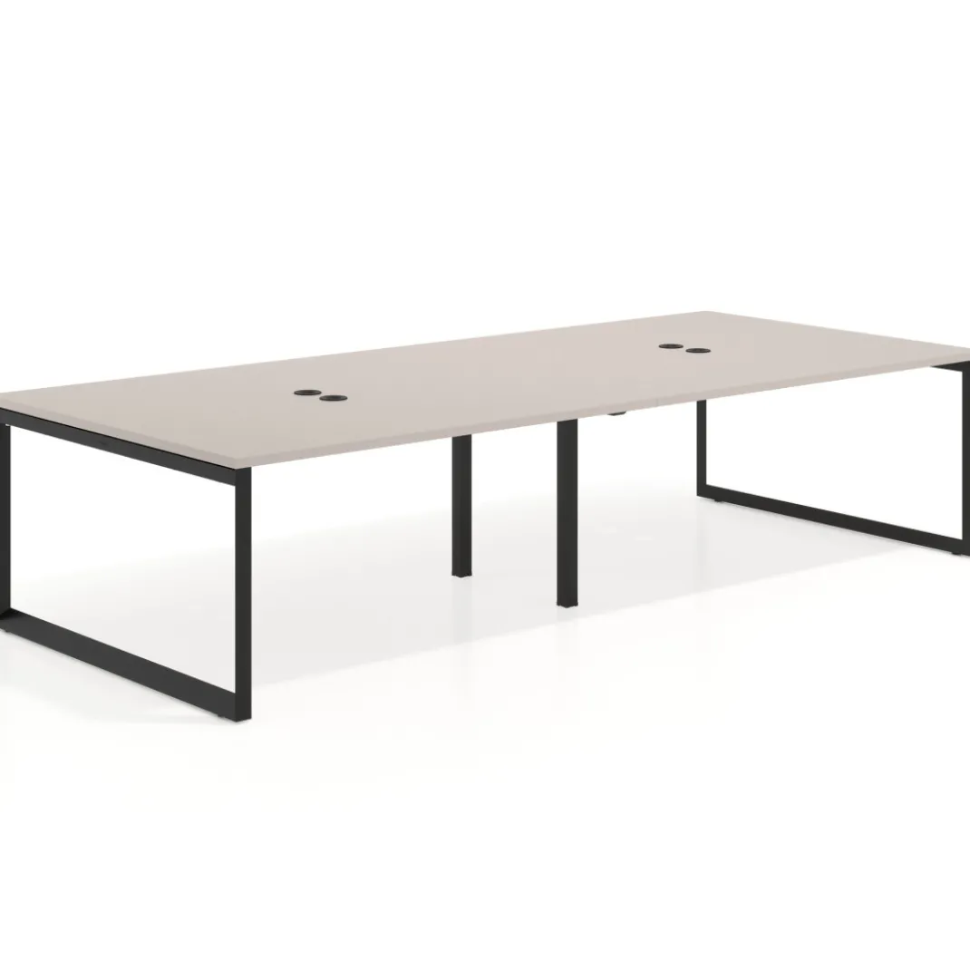 Mesa para reuniones rectangular doble, fondo 142 cm, estructura negra