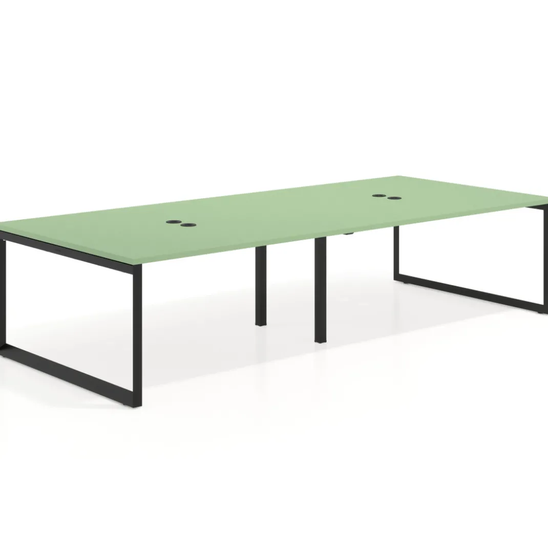 Mesa para reuniones rectangular doble, fondo 142 cm, estructura negra