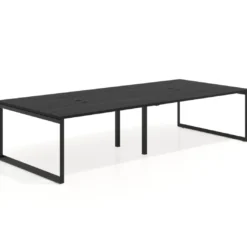 Mesa para reuniones rectangular doble, fondo 142 cm, estructura negra