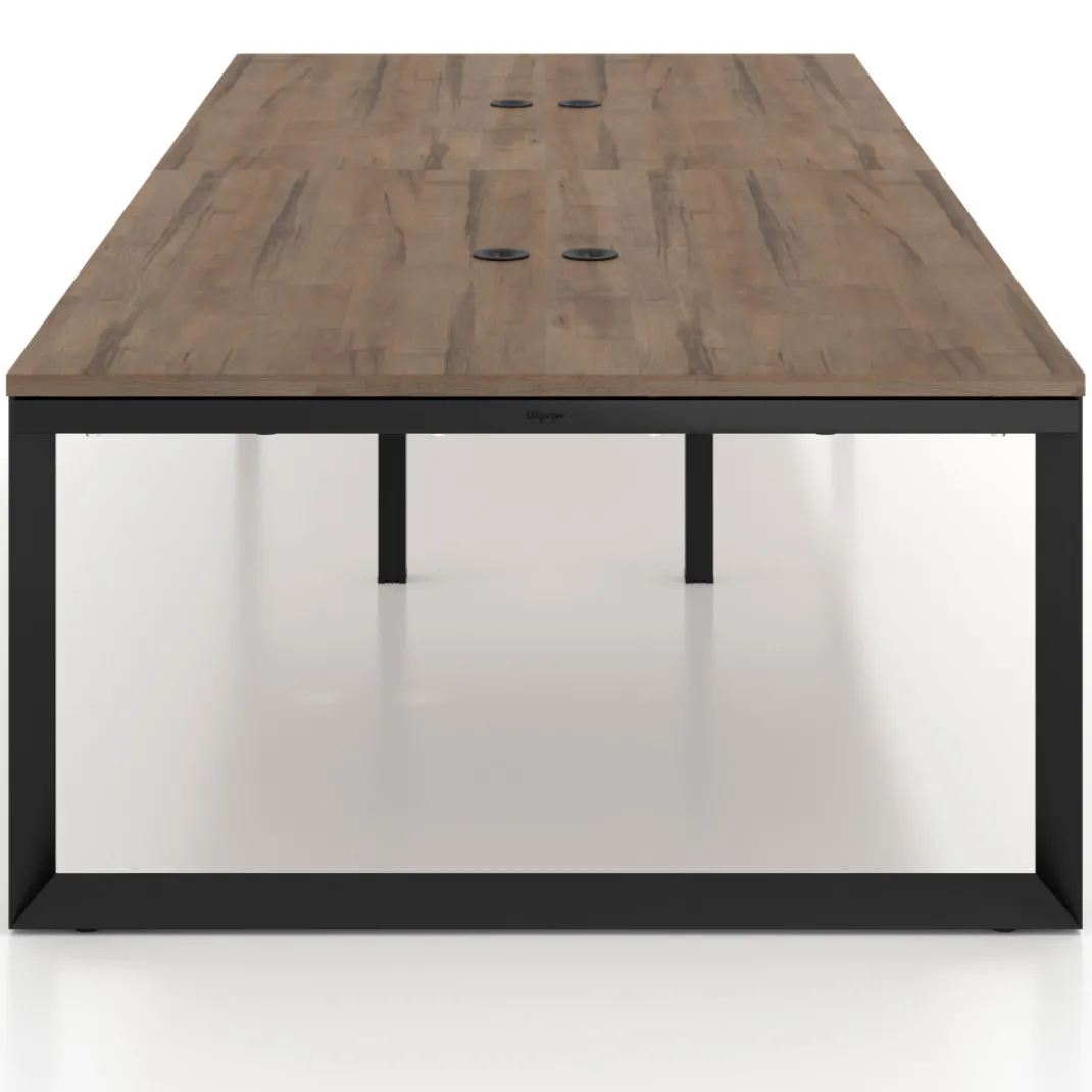 Mesa para reuniones rectangular doble, fondo 142 cm, estructura negra