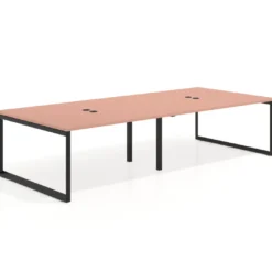 Mesa para reuniones rectangular doble, fondo 142 cm, estructura negra