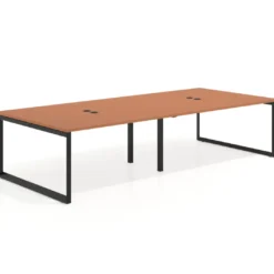 Mesa para reuniones rectangular doble, fondo 142 cm, estructura negra
