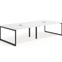 Mesa para reuniones rectangular doble, fondo 142 cm, estructura negra