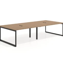 Mesa para reuniones rectangular doble, fondo 142 cm, estructura negra