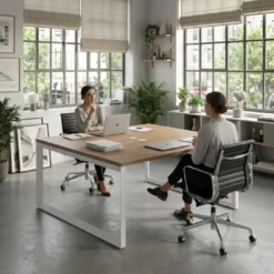 Mesa para reuniones rectangular fondo 142 cm, estructura blanca