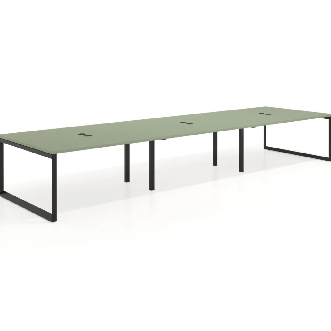 Mesa para reuniones rectangular triple, fondo 142 cm, estructura negra