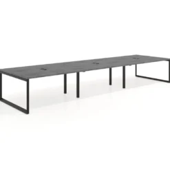 Mesa para reuniones rectangular triple, fondo 142 cm, estructura negra