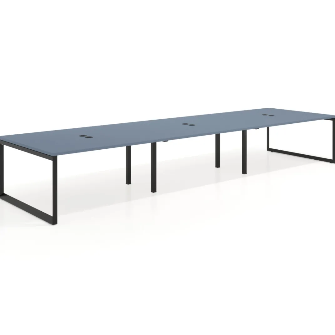 Mesa para reuniones rectangular triple, fondo 142 cm, estructura negra