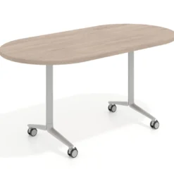 Mesa plegable pivot ovalada estructura aluminio, canto 30cm