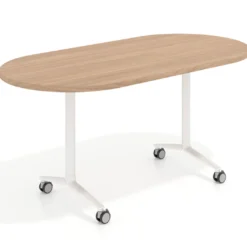 Mesa plegable pivot ovalada estructura blanco, canto 30cm