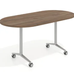 Mesa plegable pivot ovalada estructura aluminio, canto 30cm
