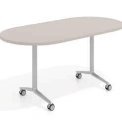 Mesa plegable pivot ovalada estructura aluminio, canto 30cm