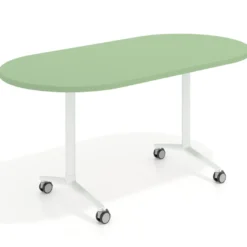 Mesa plegable pivot ovalada estructura blanco, canto 30cm