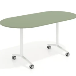 Mesa plegable pivot ovalada estructura blanco, canto 16cm
