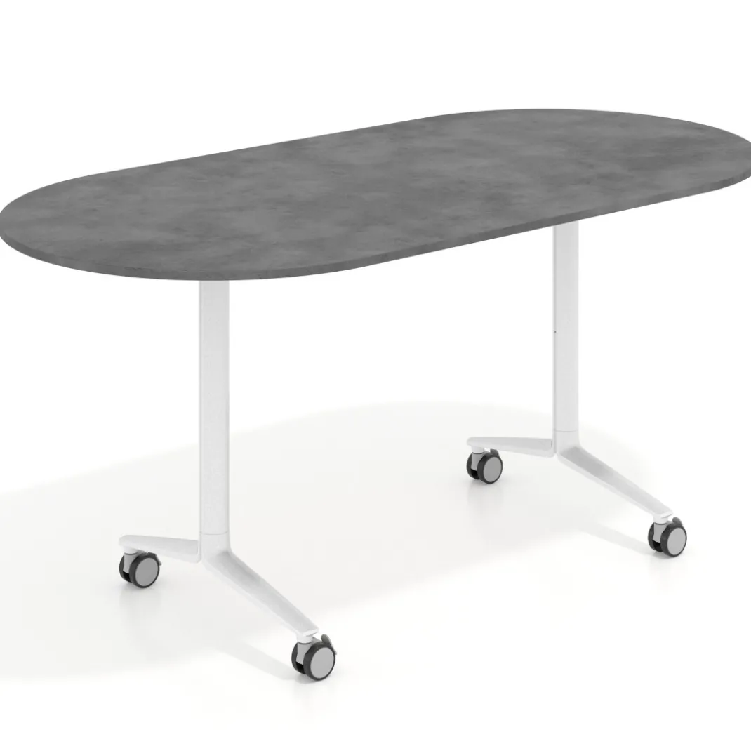 Mesa plegable pivot ovalada estructura blanco, canto 16cm