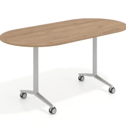 Mesa plegable pivot ovalada estructura aluminio, canto 16cm