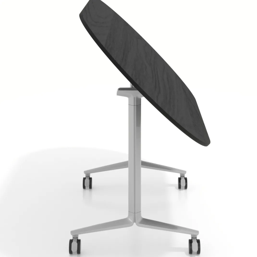 Mesa plegable pivot ovalada estructura aluminio, canto 16cm