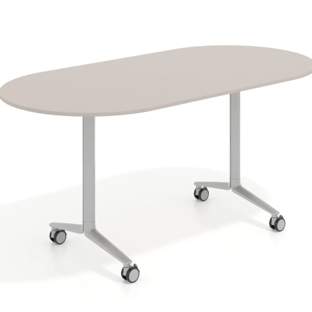 Mesa plegable pivot ovalada estructura aluminio, canto 16cm