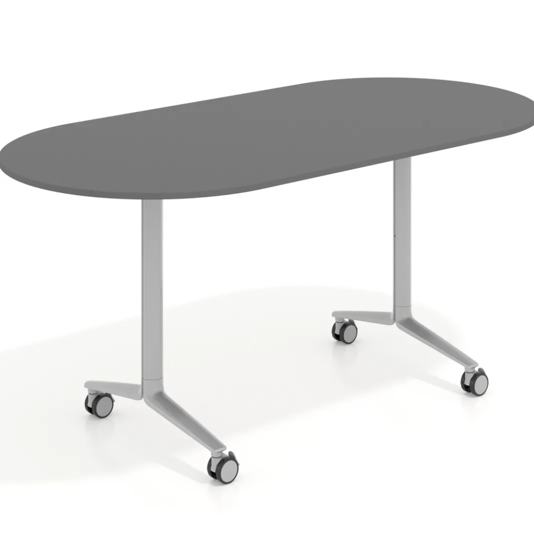 Mesa plegable pivot ovalada estructura aluminio, canto 16cm