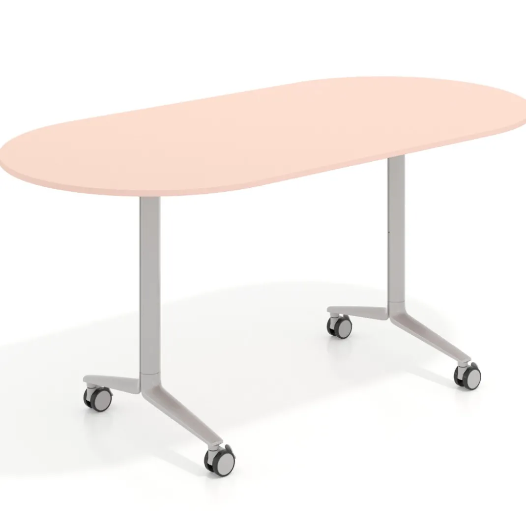 Mesa plegable pivot ovalada estructura aluminio, canto 16cm