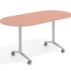 Mesa plegable pivot ovalada estructura aluminio, canto 16cm