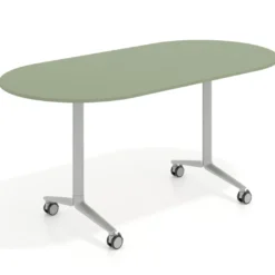 Mesa plegable pivot ovalada estructura aluminio, canto 16cm
