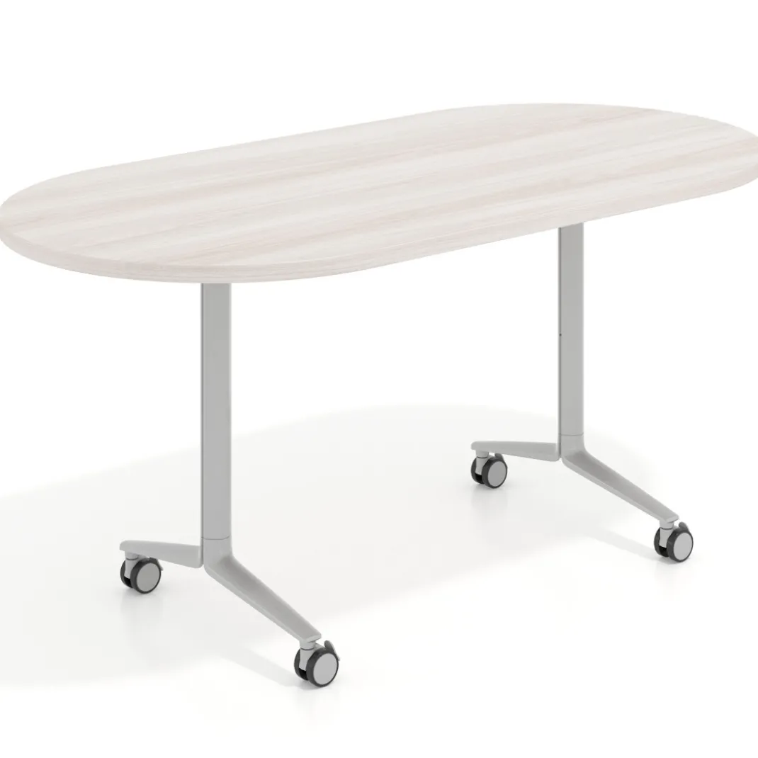Mesa plegable pivot ovalada estructura aluminio, canto 30cm