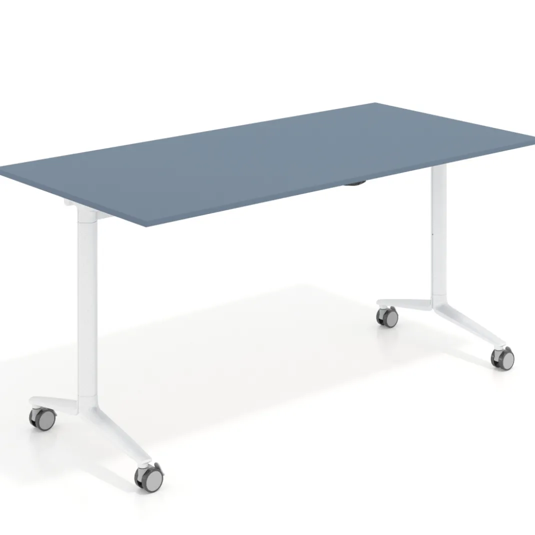 Mesa plegable pivot rectangular, estructura blanca, canto 16cm