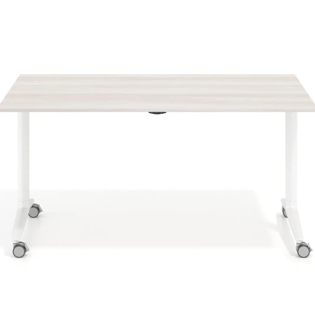Mesa plegable pivot rectangular, estructura blanca, canto 16cm