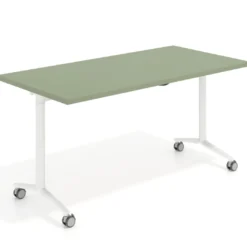 Mesa plegable pivot rectangular, estructura blanca, canto 30cm