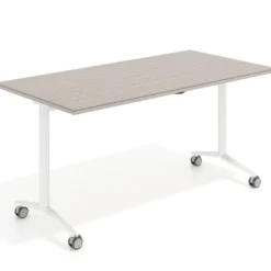 Mesa plegable pivot rectangular, estructura blanca, canto 30cm