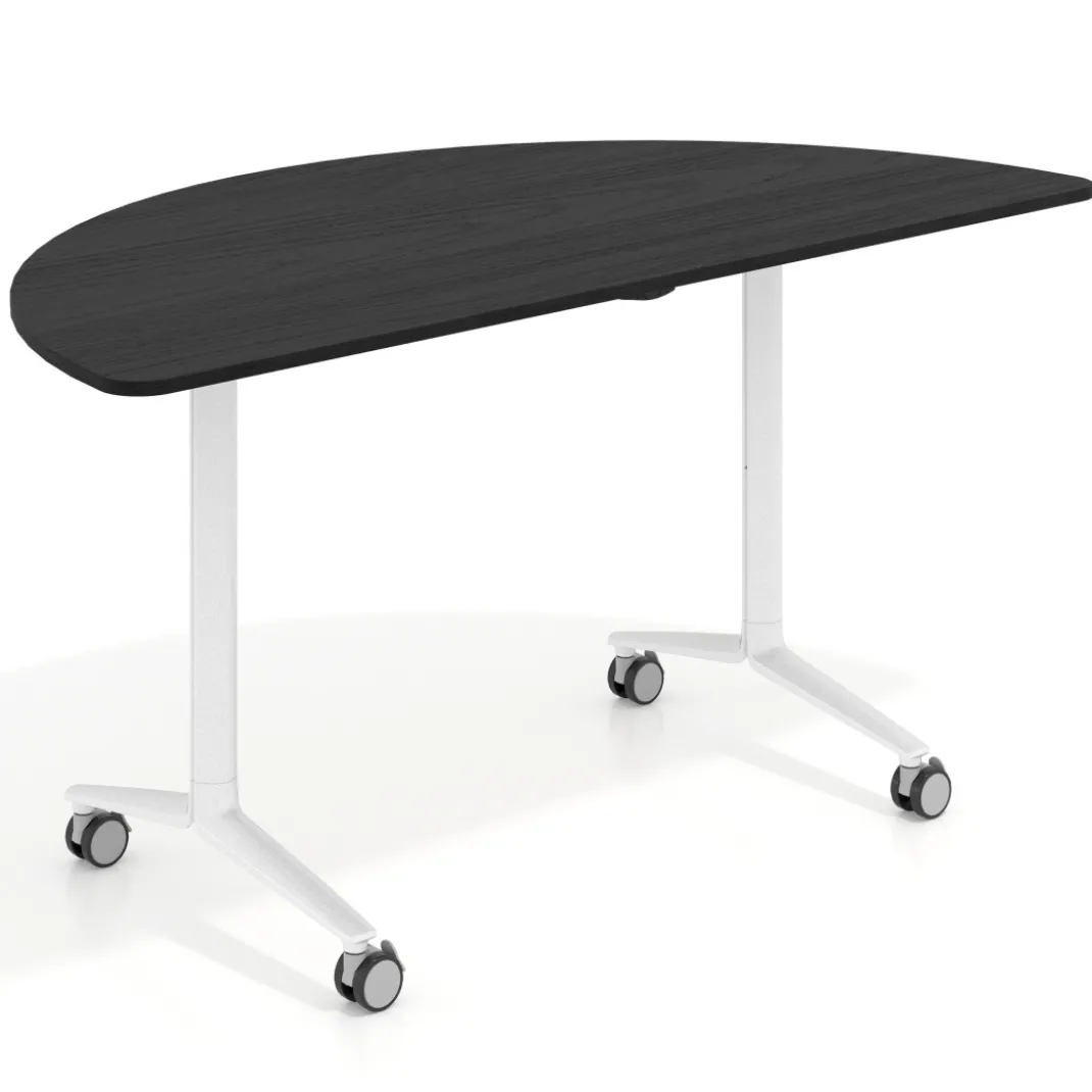 Mesa plegable pivot semicírculo estructura blanco, canto 16cm