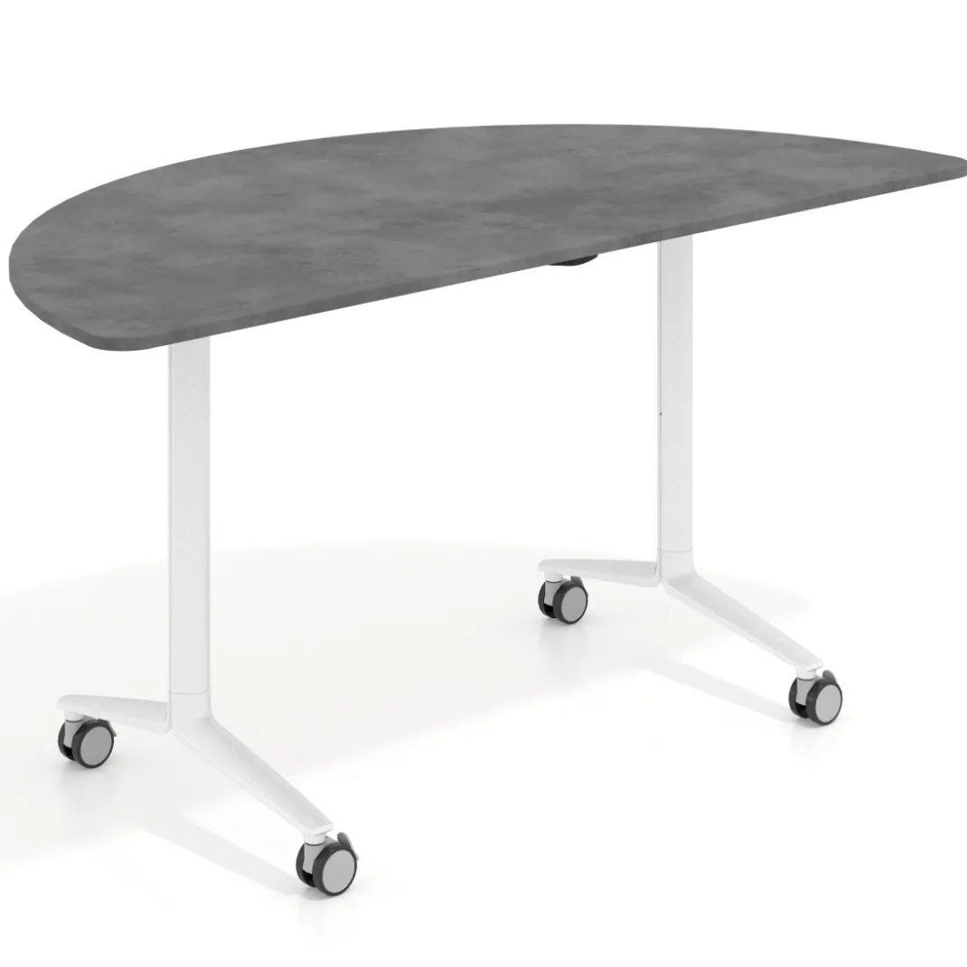 Mesa plegable pivot semicírculo estructura blanco, canto 16cm