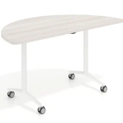 Mesa plegable pivot semicírculo estructura blanco, canto 30cm