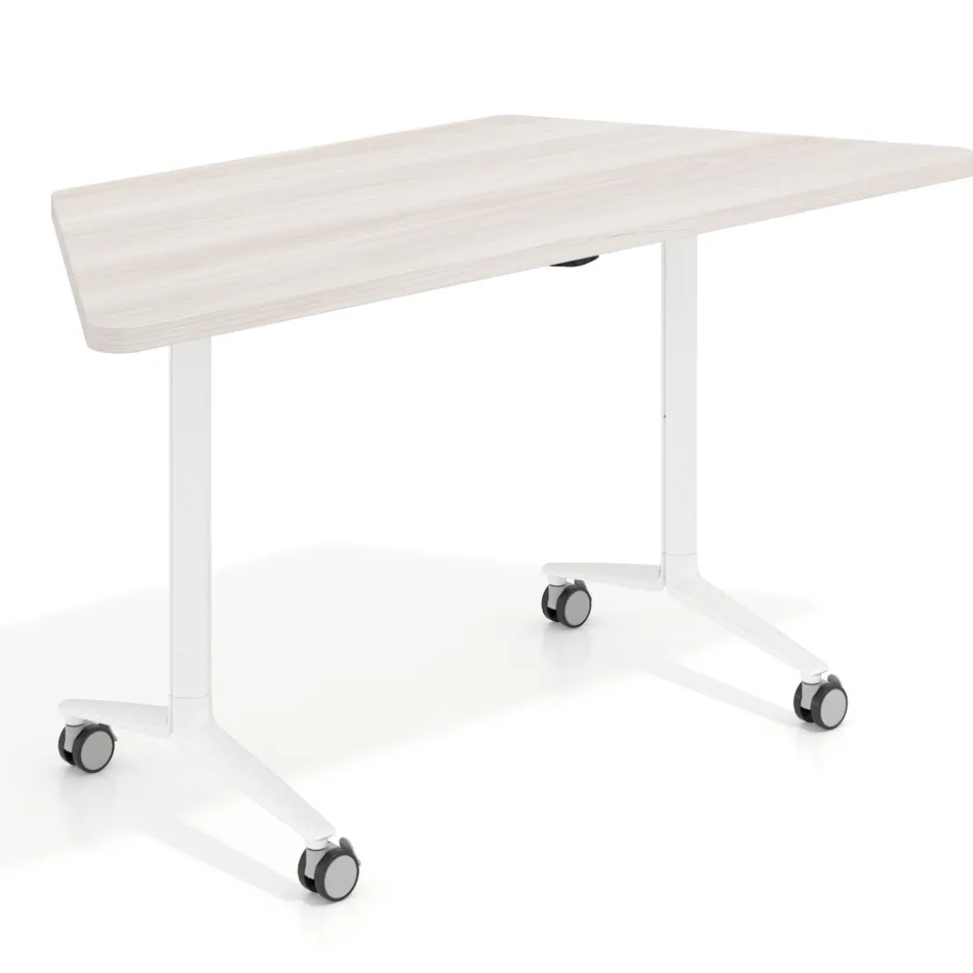 Mesa plegable pivot trapezoidal, estructura blanco, canto 30cm