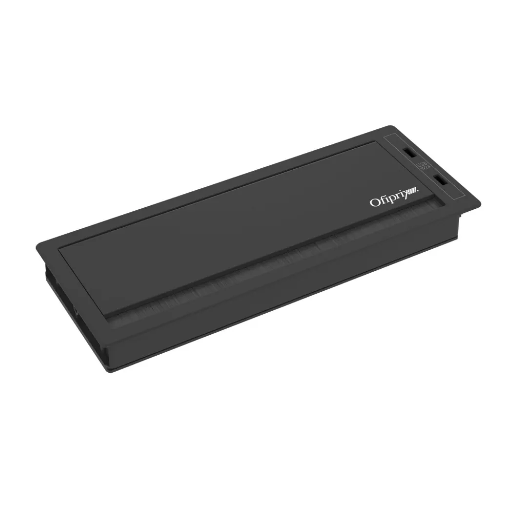 Pasacables con tapa Channel Plus con USB, cierre amortiguado, acabado aluminio