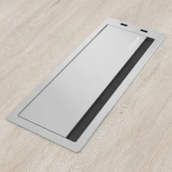 Pasacables con tapa Channel Plus con USB, cierre amortiguado, acabado aluminio