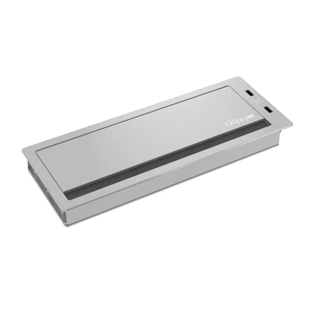 Pasacables con tapa Channel Plus con USB, cierre amortiguado, acabado aluminio