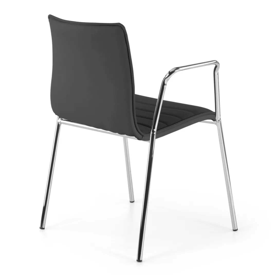 Silla confidente Cube 4 Patas con brazos estructura cromo ecopiel