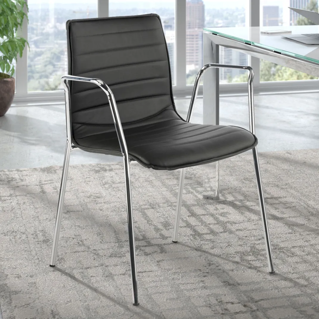 Silla confidente Cube 4 Patas con brazos estructura cromo ecopiel