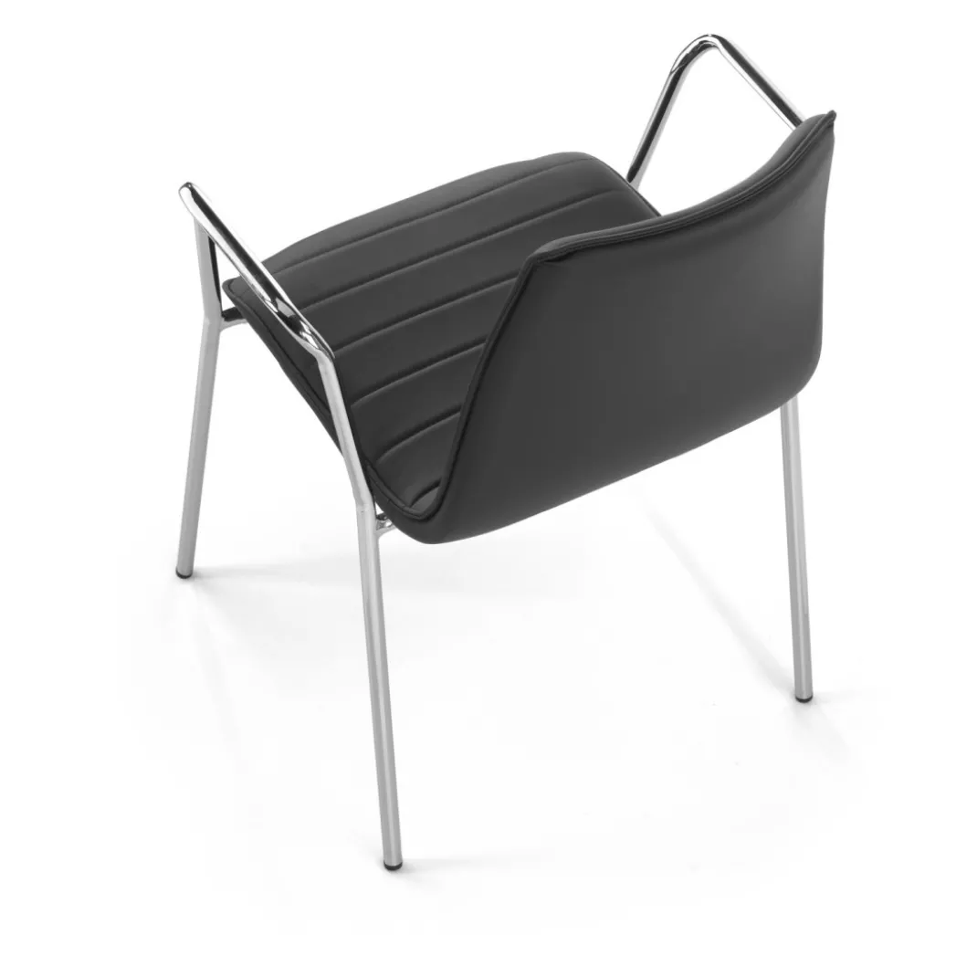 Silla confidente Cube 4 Patas con brazos estructura cromo ecopiel