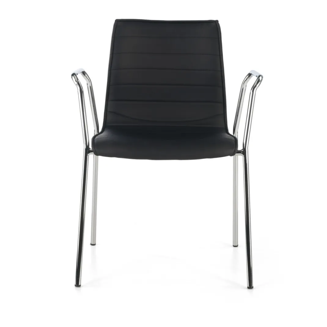 Silla confidente Cube 4 Patas con brazos estructura cromo ecopiel