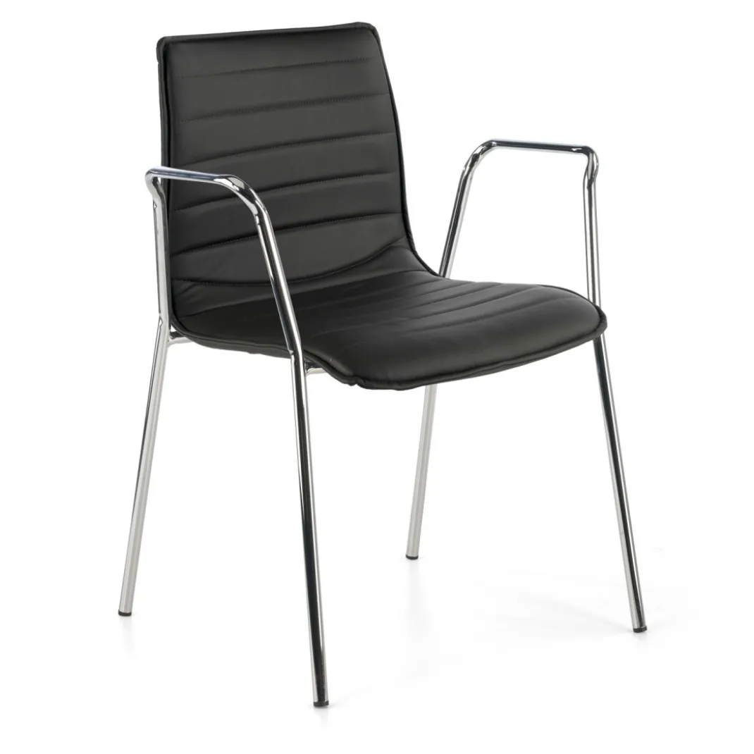 Silla confidente Cube 4 Patas con brazos estructura cromo ecopiel