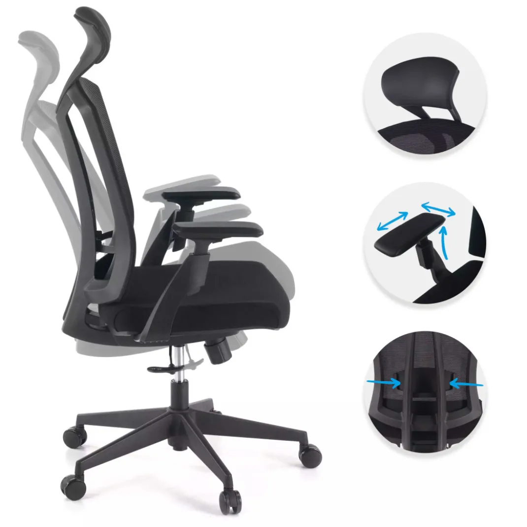 Silla de oficina Baron, reposacabezas, brazos 3D, red