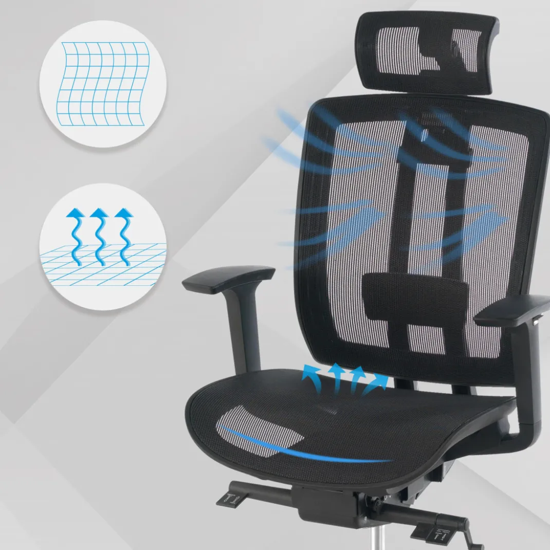 Silla de oficina Ergomax, premium, red con reposacabezas