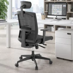 Silla de oficina Kendo, brazos ajustables, reposacabezas, red