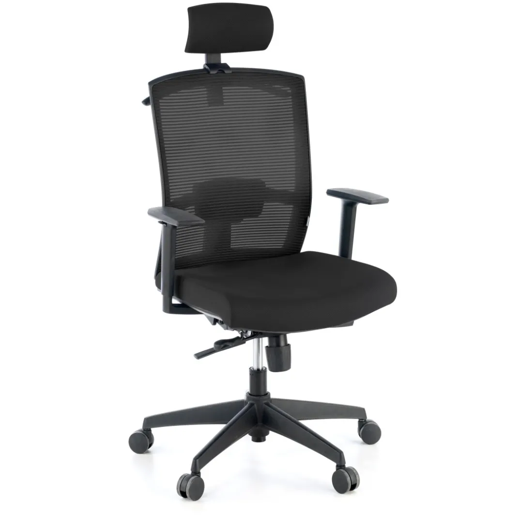 Silla de oficina Kendo, brazos ajustables, reposacabezas, red