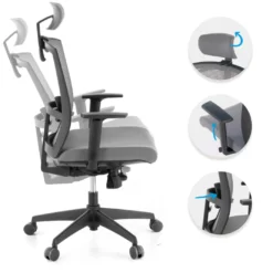 Silla de oficina Kendo, brazos ajustables, reposacabezas, red