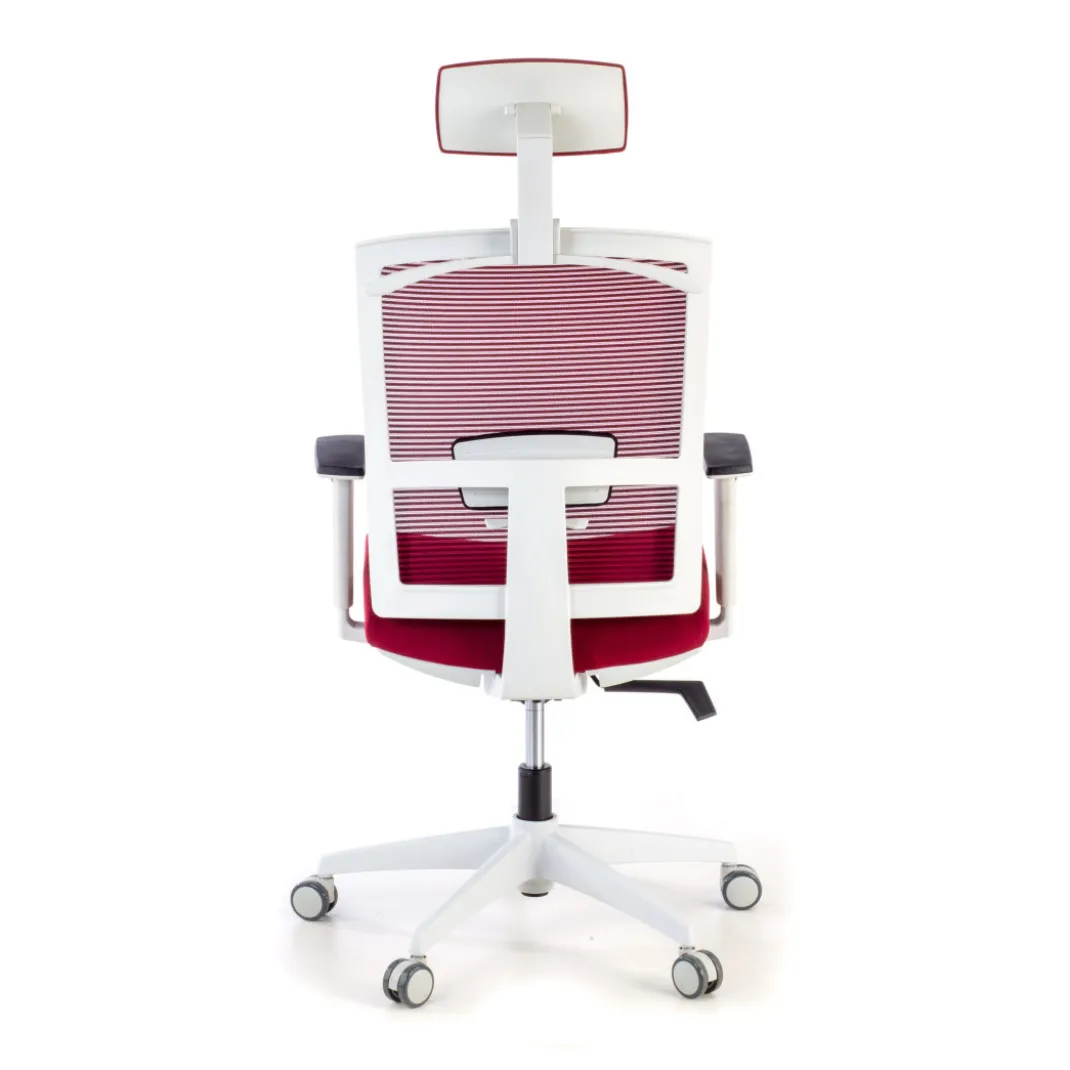 Silla de oficina Kendo white, brazos ajustables, reposacabezas, red